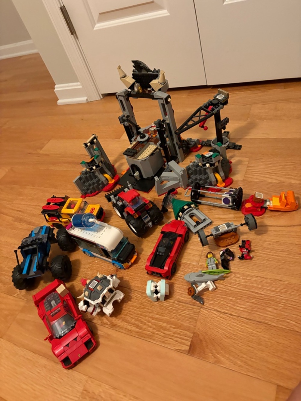 Lego Adventure Playset with Red, Black, Gray and Blue Vehicles